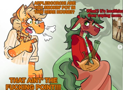 Size: 584x424 | Tagged: artist needed, source needed, safe, imported from derpibooru, applejack, spike, oc, oc:apple scorch, anthro, dracony, dragon, hybrid, applespike, bong, drugs, duo, female, interspecies offspring, male, marijuana, mother and child, mother and daughter, offspring, parent:applejack, parent:spike, parents:applespike, redraw, shipping, smoking, straight, vulgar