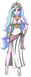 Size: 1464x3600 | Tagged: safe, artist:artemis-polara, imported from derpibooru, princess celestia, equestria girls, barefoot, barefoot sandals, bracer, breasts, cleavage, clothes, corset, crown, dress, equestria girls-ified, feet, jewelry, regalia, sash, simple background, solo, toes, transparent background