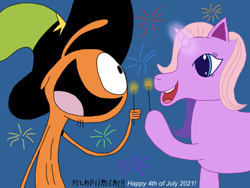 Size: 500x375 | Tagged: safe, artist:wanderfan2000, imported from derpibooru, lily lightly, crossover, friendshipping, g3, independence day, wander (wander over yonder), wander over yonder