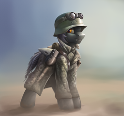 Size: 3400x3200 | Tagged: safe, artist:richmay, imported from derpibooru, oc, oc only, changeling, equestria at war mod, camouflage, changeling oc, clothes, desert, german, goggles, helmet, high res, military, military uniform, solo, uniform, war, world war ii