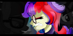 Size: 2200x1080 | Tagged: safe, artist:diamondgreenanimat0, imported from derpibooru, moondancer, twilight sparkle, human, pony, equestria girls, background pony, crying, fanart, lens, memories, pain, purple hair, red hair, sad, scene