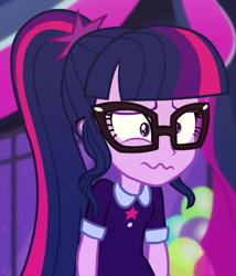 Size: 568x664 | Tagged: safe, imported from derpibooru, screencap, sci-twi, twilight sparkle, equestria girls, equestria girls series, twilight under the stars, spoiler:eqg series (season 2), shrunken pupils, solo, wavy mouth