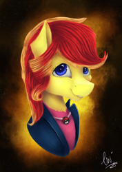 Size: 2059x2912 | Tagged: safe, artist:lavand3r-arts, imported from derpibooru, oc, oc:jessica pedley, pony, bust, clothes, female, high res, jacket, mare, portrait, solo