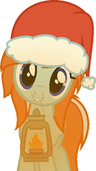 Size: 356x635 | Tagged: safe, artist:pegasski, imported from derpibooru, oc, oc only, oc:mila, earth pony, pony, base used, christmas, earth pony oc, female, hat, holiday, lamp, mare, mouth hold, santa hat, solo