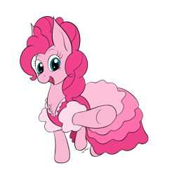 Size: 1804x1838 | Tagged: safe, artist:wapamario63, imported from ponybooru, pinkie pie, earth pony, pony, clothes, colored, cute, dress, female, flat colors, looking at you, mare, open mouth, raised hoof, raised leg, simple background, solo, transparent background