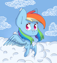 Size: 1152x1280 | Tagged: safe, artist:ranillopa, imported from derpibooru, pegasus, pony, cloud, digital art, female, hooves, looking at you, mare, sky, solo, spread wings, wings