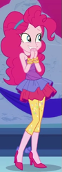 Size: 205x569 | Tagged: safe, imported from derpibooru, screencap, pinkie pie, equestria girls, equestria girls series, twilight under the stars, spoiler:eqg series (season 2), bare shoulders, clothes, cropped, rah rah skirt, skirt, sleeveless, solo, strapless