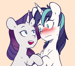 Size: 1280x1127 | Tagged: safe, artist:chub-wub, imported from derpibooru, rarity, shining armor, pony, unicorn, bedroom eyes, blushing, female, gleaming shield, half r63 shipping, infidelity, lesbian, looking at each other, male, mare, open mouth, rariarmor, rarigleam, rule 63, shipping, straight