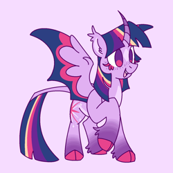 Size: 1200x1200 | Tagged: safe, artist:britebuck, imported from derpibooru, twilight sparkle, alicorn, pony, cloven hooves, coat markings, curved horn, facial markings, horn, hybrid wings, leonine tail, rainbow power, redesign, smiling, solo, star (coat marking), twilight sparkle (alicorn), wings