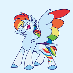Size: 1200x1200 | Tagged: safe, artist:britebuck, imported from derpibooru, rainbow dash, pegasus, pony, colored wings, colored wingtips, facial hair, grin, redesign, smiling, solo, spread wings, wings
