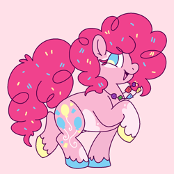 Size: 1200x1200 | Tagged: safe, artist:britebuck, imported from derpibooru, pinkie pie, earth pony, pony, food, happy, jewelry, necklace, redesign, rock candy necklace, smiling, solo, sprinkles