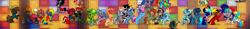 Size: 1619x191 | Tagged: safe, imported from derpibooru, screencap, izzy moonbow, king sombra, princess luna, rainbow dash, oc, oc only, oc:parcly taxel, alicorn, pony, pony town, conga line, dancing, female, g5, mare, trotcon, trotcon online