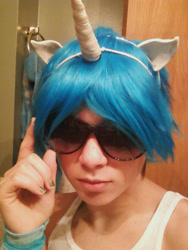 Size: 720x960 | Tagged: safe, artist:xxzomgxxmeep, imported from derpibooru, dj pon-3, vinyl scratch, human, 2011, clothes, cosplay, costume, irl, irl human, photo, sunglasses