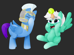 Size: 1000x750 | Tagged: artist needed, safe, imported from derpibooru, pegasus, pony, armor, ball, facehoof, female, g5, guard, male, mare, royal guard, stallion, tennis ball, thunder flap, zoom zephyrwing