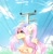 Size: 988x1000 | Tagged: safe, artist:grach_449, artist:just_gray-x, imported from derpibooru, fluttershy, pegasus, pony, alternate hairstyle, cheek fluff, chest fluff, hat, leg fluff, ponytail, power line, smiling, solo