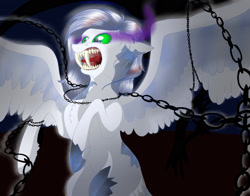 Size: 1771x1385 | Tagged: safe, artist:byemyfriends, artist:schokocream, imported from derpibooru, oc, oc only, pegasus, pony, chains, corrupted, open mouth, pegasus oc, rearing, solo, sombra eyes, spread wings, wings