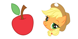 Size: 290x145 | Tagged: safe, imported from derpibooru, applejack, apple, applejack's hat, cowboy hat, cursor, food, fruit, green eyes, hat, mouse cursor, orange skin, simple background, transparent background, yellow hair