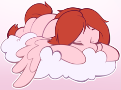 Size: 875x651 | Tagged: safe, artist:breioom, imported from derpibooru, oc, oc only, oc:weathervane, pegasus, pony, cloud, commission, cute, female, mare, sleeping, solo, your character here