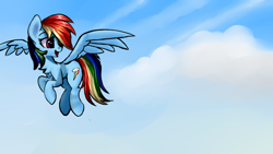 Size: 1920x1080 | Tagged: safe, artist:wandering nate, imported from derpibooru, rainbow dash, pegasus, pony, backwards cutie mark, cloud, female, flying, mare, sky, solo, spread wings, wings