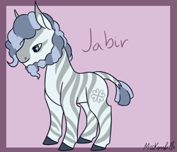 Size: 1750x1500 | Tagged: safe, artist:misskanabelle, imported from derpibooru, oc, oc only, oc:jabir, hybrid, pony, zebra, zony, abstract background, colored hooves, leonine tail, magical lesbian spawn, male, offspring, parent:meadowbrook, parent:zecora, signature, solo, stallion, zebra oc