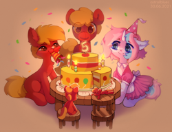 Size: 1800x1380 | Tagged: safe, artist:astralblues, imported from derpibooru, oc, original species, plush pony, pony, unicorn, pony town, anniversary, cake, candle, chair, food, plushie, sitting