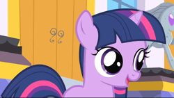 Size: 978x550 | Tagged: safe, imported from derpibooru, screencap, twilight sparkle, pony, unicorn, a canterlot wedding, season 2, cropped, cute, female, filly, filly twilight sparkle, open mouth, smiling, solo, twiabetes, younger