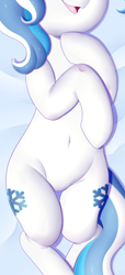 Size: 1574x3458 | Tagged: safe, artist:meowcephei, edit, imported from derpibooru, oc, oc:frozen droplet, pony, belly, belly button, both cutie marks, cropped, open mouth, pictures of bellies, solo