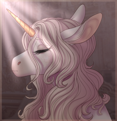 Size: 3300x3420 | Tagged: safe, artist:bluet0ast, imported from derpibooru, oc, oc only, pony, unicorn, bust, eyes closed, female, high res, horn, mare, solo, unicorn oc