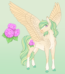 Size: 2640x3000 | Tagged: safe, artist:bluet0ast, imported from derpibooru, oc, oc only, pegasus, pony, colored hooves, gradient background, high res, magical lesbian spawn, male, offspring, parent:fluttershy, parent:princess celestia, pegasus oc, smiling, solo, stallion, wings