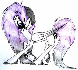 Size: 2326x2097 | Tagged: safe, artist:beamybutt, imported from derpibooru, oc, oc only, pegasus, pony, beanie, eyelashes, female, hat, high res, mare, pegasus oc, raised hoof, signature, solo, spiked wristband, tail band, tailband, traditional art, wings, wristband