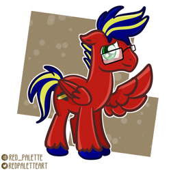 Size: 896x892 | Tagged: safe, artist:redpalette, imported from derpibooru, oc, pegasus, abstract background, cute, glasses, male, pegasus oc, shy, stallion, unshorn fetlocks, wings