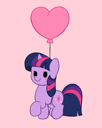 Size: 3056x3831 | Tagged: safe, artist:kittyrosie, imported from derpibooru, twilight sparkle, pony, unicorn, balloon, cute, digital art, female, floating, heart balloon, high res, mare, simple background, smiling, smol, solo, twiabetes, unicorn twilight