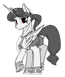 Size: 4200x5000 | Tagged: safe, artist:dacaoo, imported from derpibooru, oc, oc only, oc:praetorian themis, alicorn, pony, alicorn oc, butt, horn, partial color, plot, solo, wings
