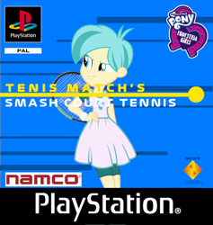 Size: 1024x1081 | Tagged: safe, imported from derpibooru, tennis match, human, equestria girls, cover, game, namco, playstation 1, ps1, smash court tennis, solo, tennis racket