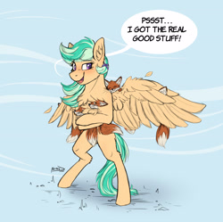 Size: 2867x2859 | Tagged: safe, artist:helmie-art, artist:helmie-d, imported from derpibooru, oc, oc only, oc:summer ray, fox, pegasus, pony, :p, bipedal, carrying, chest fluff, cute, dialogue, feather, fluffy, happy, high res, looking at you, pegasus oc, sketch, smiling, spread wings, tongue out, wings