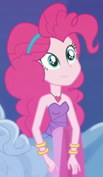 Size: 275x472 | Tagged: safe, imported from derpibooru, screencap, pinkie pie, equestria girls, equestria girls series, twilight under the stars, spoiler:eqg series (season 2), bare shoulders, cropped, cute, diapinkes, sleeveless, solo, strapless