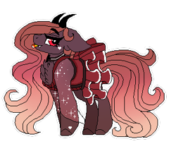 Size: 350x300 | Tagged: safe, artist:inspiredpixels, imported from derpibooru, oc, oc only, pony, candy, chest fluff, choker, demon horns, floppy ears, food, horn, looking at you, profile, solo