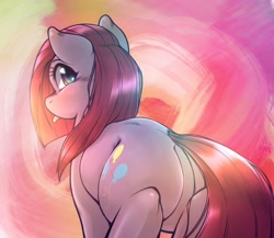 Size: 1918x1668 | Tagged: safe, artist:kurogewapony, imported from derpibooru, pinkie pie, earth pony, pony, abstract background, balloonbutt, blushing, butt, cute, cuteamena, diapinkes, female, looking back, mare, pinkamena diane pie, plot, solo, tongue out