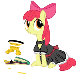 Size: 5000x4904 | Tagged: safe, alternate version, artist:kooner-cz, imported from derpibooru, apple bloom, earth pony, pony, bad pony, broken vase, clothes, dress, female, filly, maid, simple background, sitting, solo, transparent background