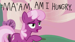 Size: 1280x717 | Tagged: safe, edit, edited screencap, imported from derpibooru, screencap, cheerilee, earth pony, pony, hearts and hooves day (episode), 1000 hours in ms paint, difficult delivery, female, hungry, mare, meme, open mouth, solo, talking, the new woody woodpecker show, woody woodpecker