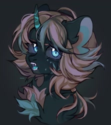 Size: 1819x2048 | Tagged: safe, artist:kencee6, imported from derpibooru, oc, oc only, pony, unicorn, bust, chest fluff, commission, curved horn, ear fluff, fangs, female, fluffy, horn, mare, oc name needed, oc needed, open mouth, solo