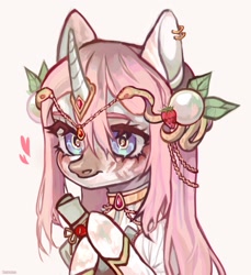 Size: 1876x2048 | Tagged: safe, artist:kencee6, imported from derpibooru, oc, oc only, pony, unicorn, choker, clothes, commission, ear piercing, earring, female, heart, horn, horn jewelry, jewelry, mare, piercing, scroll, simple background, solo