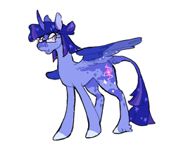 Size: 1748x1461 | Tagged: safe, artist:glittermtl, imported from derpibooru, twilight sparkle, alicorn, pony, alternate cutie mark, cloven hooves, glasses, leonine tail, redesign, simple background, smiling, solo, twilight sparkle (alicorn), unshorn fetlocks