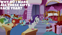 Size: 1280x720 | Tagged: safe, edit, edited screencap, editor:quoterific, imported from derpibooru, screencap, rarity, pony, unicorn, best gift ever, carousel boutique, female, mare, open mouth, present, solo