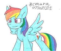 Size: 964x805 | Tagged: safe, artist:cmara, imported from derpibooru, rainbow dash, pegasus, pony, female, mare, simple background, solo, traditional art, white background