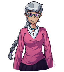 Size: 1280x1432 | Tagged: safe, artist:wiloptik, imported from derpibooru, silver spoon, human, clothes, danganronpa, ear piercing, earring, grin, humanized, jewelry, looking at you, necklace, piercing, smiling