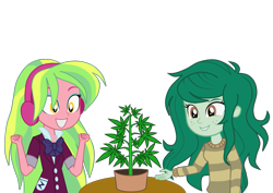 Size: 1123x794 | Tagged: safe, artist:cinder vel, imported from derpibooru, lemon zest, wallflower blush, equestria girls, clothes, crystal prep academy uniform, drugs, female, marijuana, pot, school uniform, show accurate, simple background, transparent background