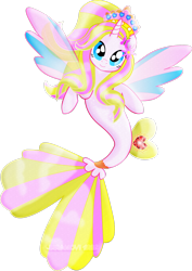 Size: 2059x2913 | Tagged: safe, artist:jucamovi1992, imported from derpibooru, oc, oc only, alicorn, pony, seapony (g4), blue eyes, dorsal fin, female, fish tail, flowing tail, high res, horn, looking at you, multicolored hair, seaponified, smiling, solo, species swap, spread wings, tail, wings
