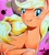 Size: 2692x3024 | Tagged: safe, artist:025aki, imported from derpibooru, applejack, earth pony, pony, apple, cowboy hat, female, food, hat, high res, looking at you, mare, marker drawing, sidemouth, smiling, solo, traditional art