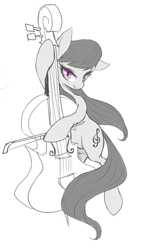 Size: 384x639 | Tagged: safe, octavia melody, earth pony, pony, bow, cello, monochrome, musical instrument, simple background, smiling